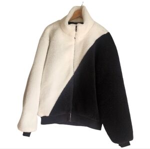 Blue By Moussy Black and White Oversized Fleece Sherpa Bomber Jacket One Size